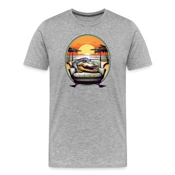Alligator sur canapé - T-shirt bio Premium Homme - gris chiné - Devant - Damien (186cm)