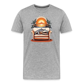 Alligator sur canapé - T-shirt bio Premium Homme - gris chiné - Devant - Damien (186cm)