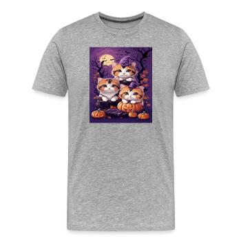 Trio von Kätzchen im Halloween-Stil - Männer Premium Bio T-Shirt - Grau meliert - Vorne - Damien (186cm)