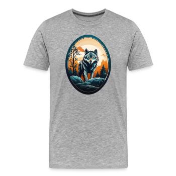 Loup habitant de la forêt - T-shirt bio Premium Homme - gris chiné - Devant - Damien (186cm)