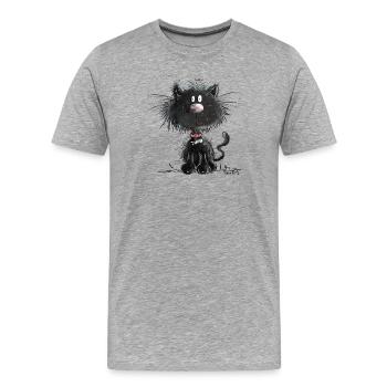 Drollige Schwarze Katze - Männer Premium Bio T-Shirt - Grau meliert - Vorne - Damien (186cm)