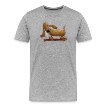 Dackel Fährt Skateboard Dachshund I Teckel I Hund - Männer Premium Bio T-Shirt - Grau meliert - Vorne - Damien (186cm)