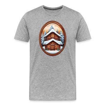 Cabane en bois, maison de Noël - T-shirt bio Premium Homme - gris chiné - Devant - Damien (186cm)