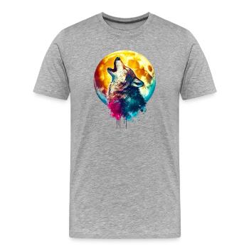 Wolf howls at the moon - Men's Premium Organic T-Shirt - heather grey - Front - Damien (186cm)