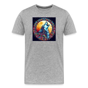 Wolf howls at the moon - Men's Premium Organic T-Shirt - heather grey - Front - Damien (186cm)