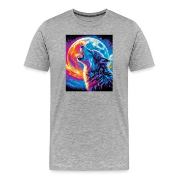 Wolf howls at the moon - Men's Premium Organic T-Shirt - heather grey - Front - Damien (186cm)