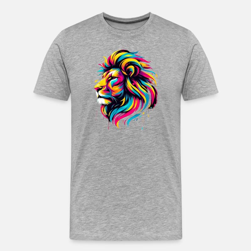 Löwe - Männer Premium Bio T-Shirt - Grau meliert