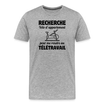 télétravail, travail humour, humour de bureau - T-shirt bio Premium Homme - gris chiné - Devant - Damien (186cm)