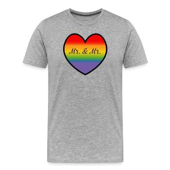 Mariage gay LGBT Mr et Mr Rainbow Heart - T-shirt bio Premium Homme - gris chiné - Devant - Damien (186cm)