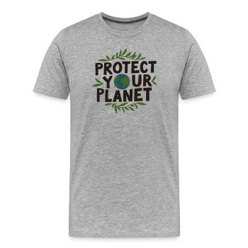 Umweltfreundliches Design: "Schützen Sie Ihren Planeten" - Männer Premium Bio T-Shirt - Grau meliert - Vorne - Damien (186cm)