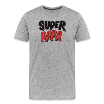 Design BD : 'Super Papa' en Bulle Comic - T-shirt bio Premium Homme - gris chiné - Devant - Damien (186cm)