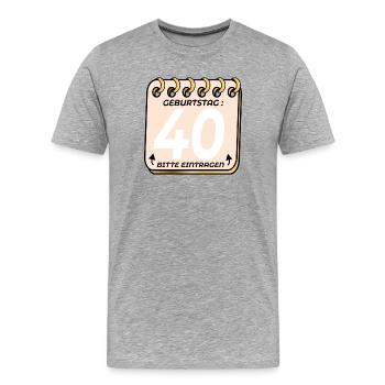 40. Geburtstag - Geburtstagsliste VIERZIG - Männer Premium Bio T-Shirt - Grau meliert - Vorne - Damien (186cm)