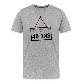 40. 40 ANS. 40e ANNIVERSAIRE. ANNIVERSAIRE 40 ANS. - T-shirt bio Premium Homme - gris chiné - Devant - Damien (186cm)