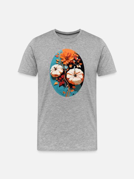 Pumpkin with flowers - Men's Premium Organic T-Shirt - heather grey