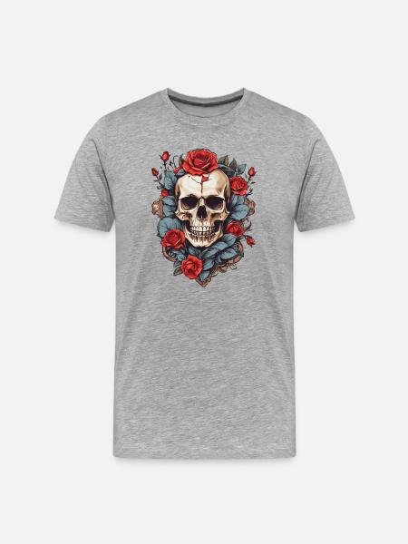 Skull with roses - Men's Premium Organic T-Shirt - heather grey