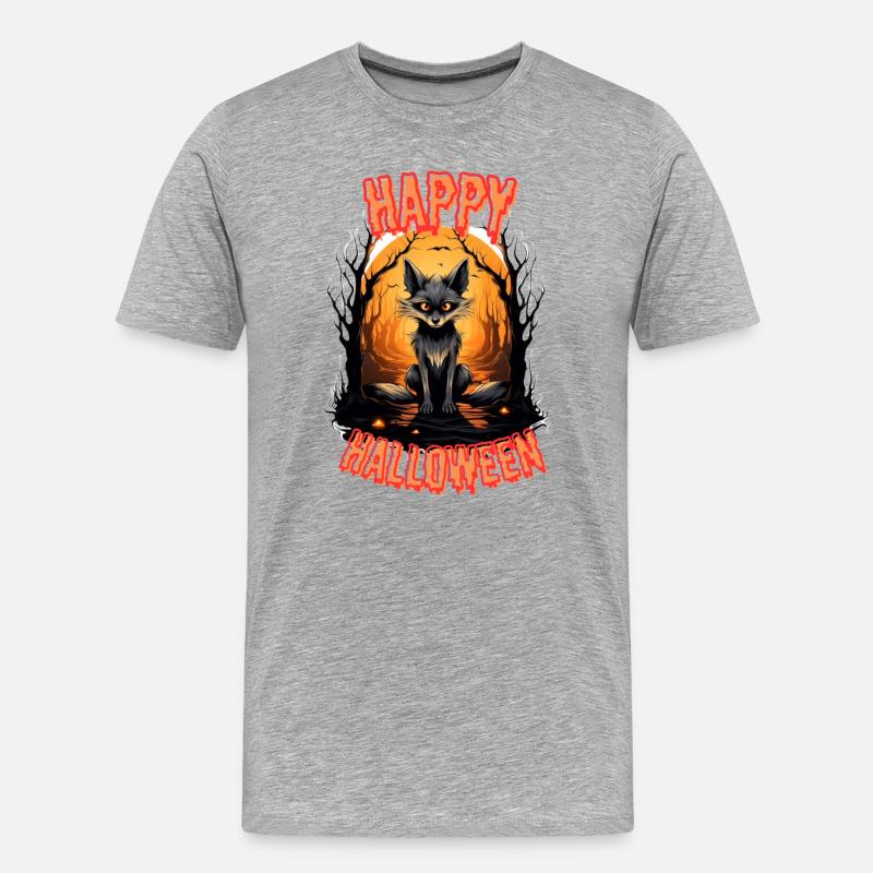 Fabelhafter Halloweenfuchs mit Feuer - Männer Premium Bio T-Shirt - Grau meliert