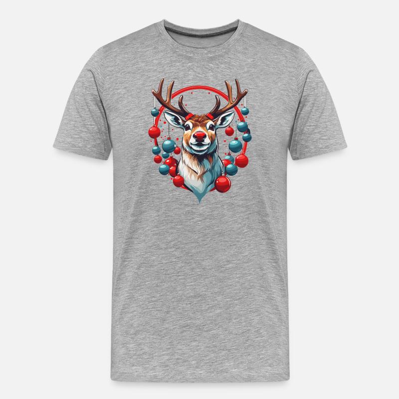 Rentier mit Weihnachtskugeln - Männer Premium Bio T-Shirt - Grau meliert