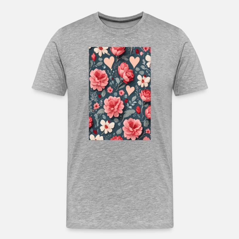 Rosen mit Herzen - Männer Premium Bio T-Shirt - Grau meliert