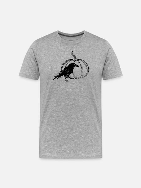 Raven with Halloween pumpkin in autumn - Men's Premium Organic T-Shirt - heather grey