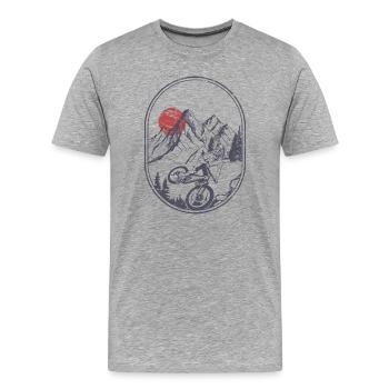 Sunset Peak Mountainbike-Abzeichen - Männer Premium Bio T-Shirt - Grau meliert - Vorne - Damien (186cm)