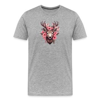 Chevreuil avec des fleurs Costumes Tête de cerf Tête de cerf - T-shirt bio Premium Homme - gris chiné - Devant - Damien (186cm)