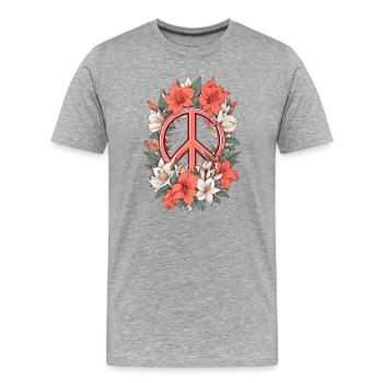 Friedenszeichen mit Amaryllis Blumen - Männer Premium Bio T-Shirt - Grau meliert - Vorne - Damien (186cm)