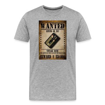 WANTED CASSETTE AUDIO - T-shirt bio Premium Homme - gris chiné - Devant - Damien (186cm)