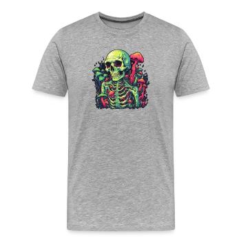 Horror Pilz Skelett - Happy Halloween - Männer Premium Bio T-Shirt - Grau meliert - Vorne - Damien (186cm)