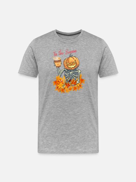 Halloween, pumpkin head with skeleton - Men's Premium Organic T-Shirt - heather grey