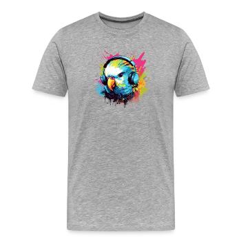 Budgie with headphones Budgies Bird - Men's Premium Organic T-Shirt - heather grey - Front - Damien (186cm)