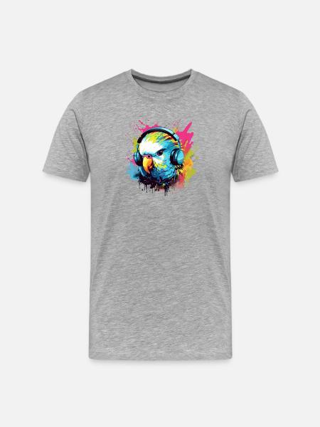 Perruche avec écouteurs Perruches Bird - T-shirt bio Premium Homme - gris chiné