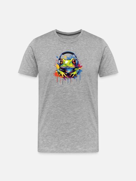 Frosch mit Kopfhörer Frösche Tiere - Männer Premium Bio T-Shirt - Grau meliert