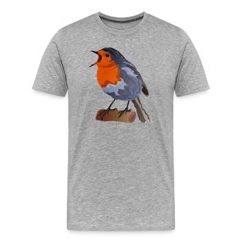 Robin Bird Illustration über Textil - Männer Premium Bio T-Shirt - Grau meliert - Vorne - Damien (186cm)