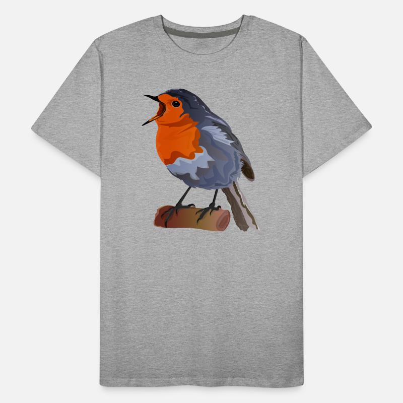 Robin Bird Illustration on Textile Men's Premium Organic T-Shirt