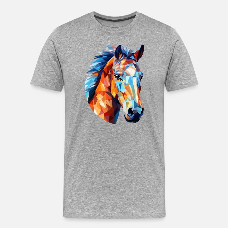 Cheval Polygone Tête De Cheval Chevaux - T-shirt bio Premium Homme - gris chiné