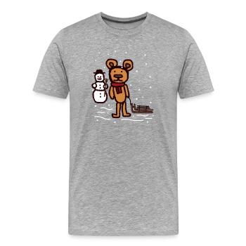 Teddy Bear Winter Holiday Snow Sleigh Snowman - Men's Premium Organic T-Shirt - heather grey - Front - Damien (186cm)