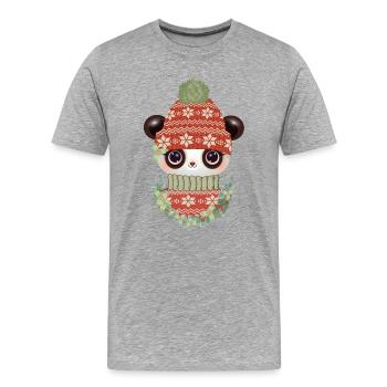 cute panda with sweater, bobble hat & wreath - Men's Premium Organic T-Shirt - heather grey - Front - Damien (186cm)