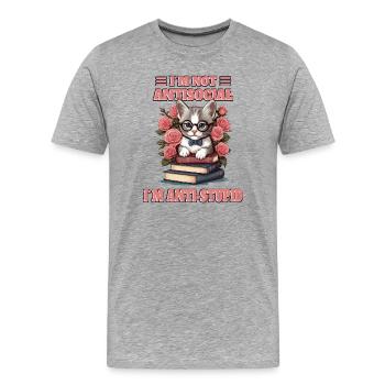 Clever cat with reading glasses - Men's Premium Organic T-Shirt - heather grey - Front - Damien (186cm)