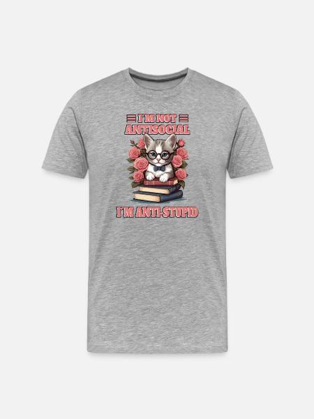 Clever cat with reading glasses - Men's Premium Organic T-Shirt - heather grey