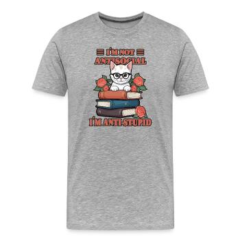Clever Cat - Men's Premium Organic T-Shirt - heather grey - Front - Damien (186cm)
