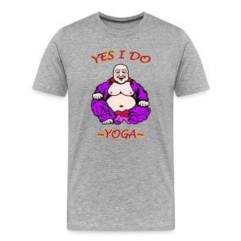 Humorvolle Yoga-Illustration - Männer Premium Bio T-Shirt - Grau meliert - Vorne - Damien (186cm)