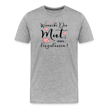 LEICHTIGKEIT - MUT UM LOSZULASSEN SPRÜCHE - Männer Premium Bio T-Shirt - Grau meliert - Vorne - Damien (186cm)