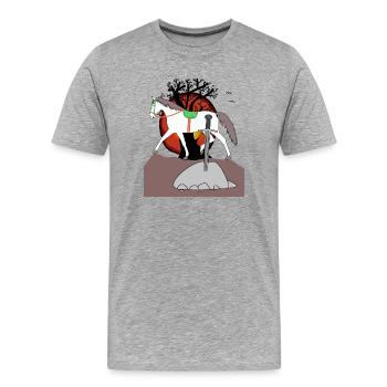 Märchen Helden Fabel Stein Schwert Krieger Ritter - Männer Premium Bio T-Shirt - Grau meliert - Vorne - Damien (186cm)