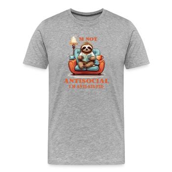 Clever sloth with book - Men's Premium Organic T-Shirt - heather grey - Front - Damien (186cm)