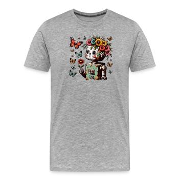 Roboter Kind mit Blumen, niedlich, vintage - Männer Premium Bio T-Shirt - Grau meliert - Vorne - Damien (186cm)