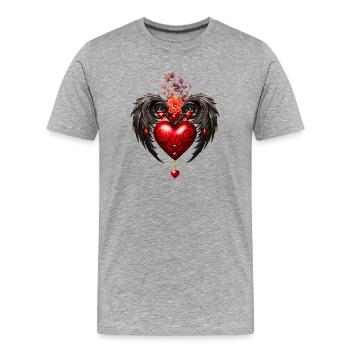 Le cœur aux ailes noires - T-shirt bio Premium Homme - gris chiné - Devant - Damien (186cm)