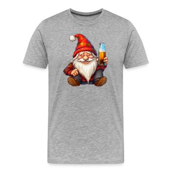 Weihnachtswichtel mit Bierglas - Männer Premium Bio T-Shirt - Grau meliert - Vorne - Damien (186cm)