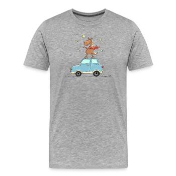 Le cheval vole comme un super-héros sur la voiture - T-shirt bio Premium Homme - gris chiné - Devant - Damien (186cm)