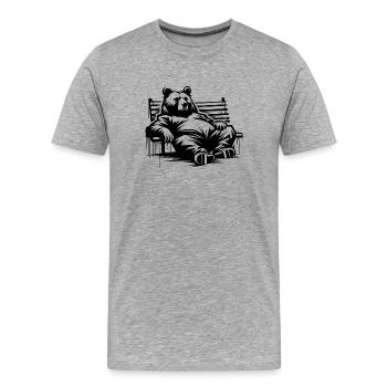 Fauler Bär auf der Parkbank | Berliner Bär - Männer Premium Bio T-Shirt - Grau meliert - Vorne - Damien (186cm)