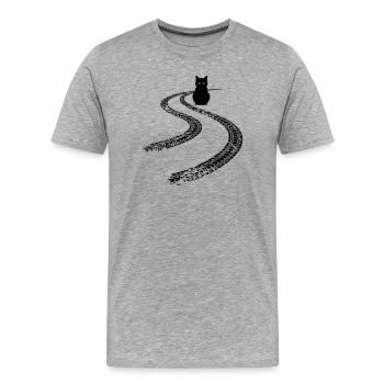 Funny Cat on the Road Humor Car T Shirt - Men's Premium Organic T-Shirt - heather grey - Front - Damien (186cm)